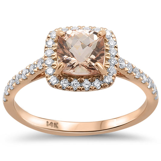 1.24ct 14kt Rose Gold Cushion Cut Morganite & Diamond Ring Size 6.5
