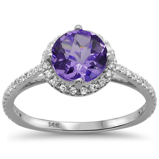 1.42ct 14kt White Gold Round Amethyst & Diamond Ring Size 6.5