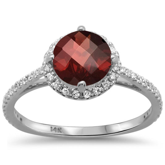 1.88ct 14kt White Gold Round Garnet & Diamond Ring Size 6.5