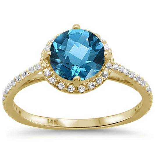 1.58ct 14kt Yellow Gold Round Blue Topaz & Diamond Ring Size 6.5
