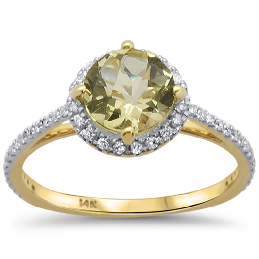 1.22ct 14kt Yellow Gold Round Lemon Topaz & Diamond Ring Size 6.5