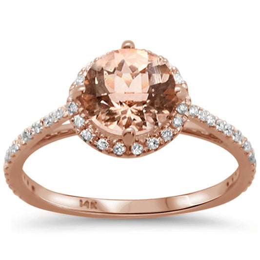 1.33ct 14kt Rose Gold Round Morganite & Diamond Ring Size 6.5