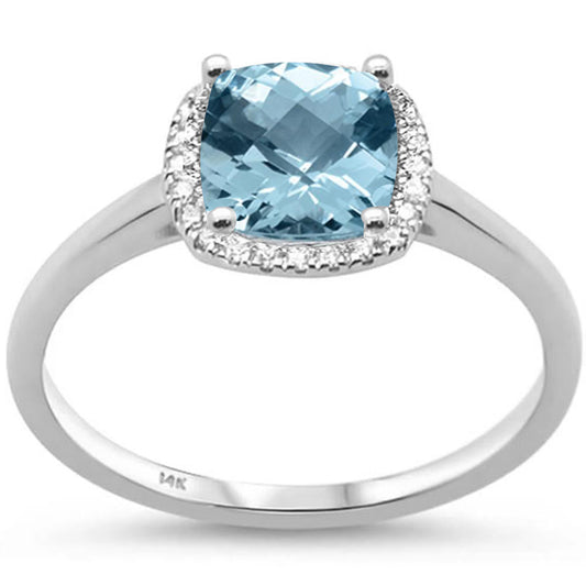 .99ct 14k White Gold Princess Cut Aquamarine & Diamond Ring