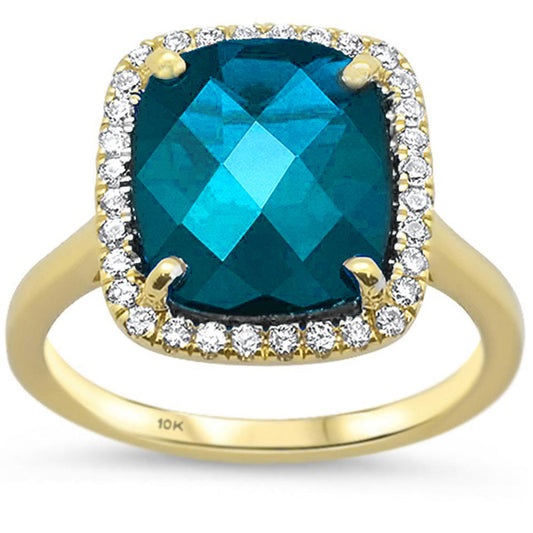 5.24ct G SI 10K Yellow Gold Diamond & Blue Topaz Gemstone Ring