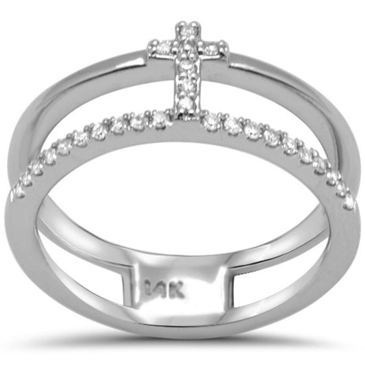 SPECIAL! .15ct G SI 14K White Gold Diamond Cross Double Band Ring Size 6.5