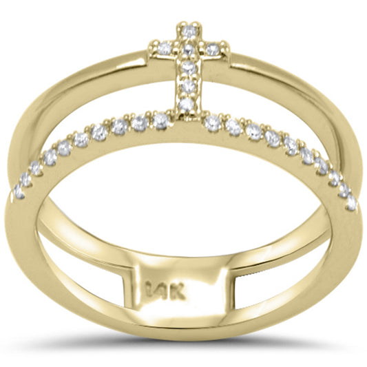 SPECIAL!.15ct G SI 14K Yellow Gold Diamond Cross Double Band Ring Size 6.5