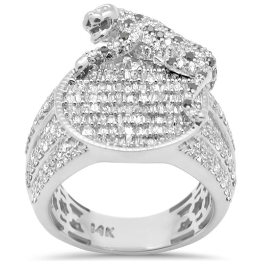 2.71ct G SI 14K White Gold Round & Baguette Diamond Lion Men's Ring Size 10