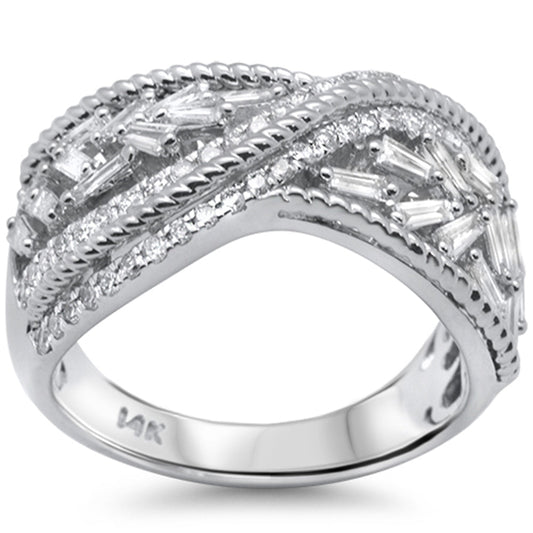 SPECIAL! .95ct G SI 14K White Gold Round & Baguette Diamond Criss Cross Women's Ring Size 7