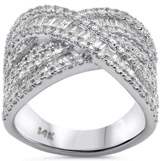 SPECIAL! 1.75ct G SI 14K White Gold Criss Cross Round & Baguette Diamond Ring Band Size 7