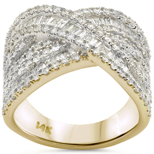 SPECIAL! 1.79ct G SI 14K Yellow Gold Criss Cross Round & Baguette Diamond Ring Band Size 6.5