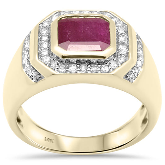 3.26ct G SI 14K Yellow Gold Natural Ruby Gemstone Men's Ring Band Size 10