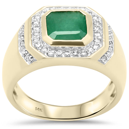 2.79ct G SI 14K Yellow Gold Natural Green Emerald Gemstone Men's Ring Band Size 10