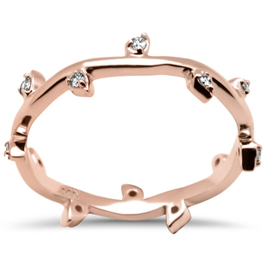 .12ct G SI 14K Rose Gold Diamond Leaf Design Ring Band