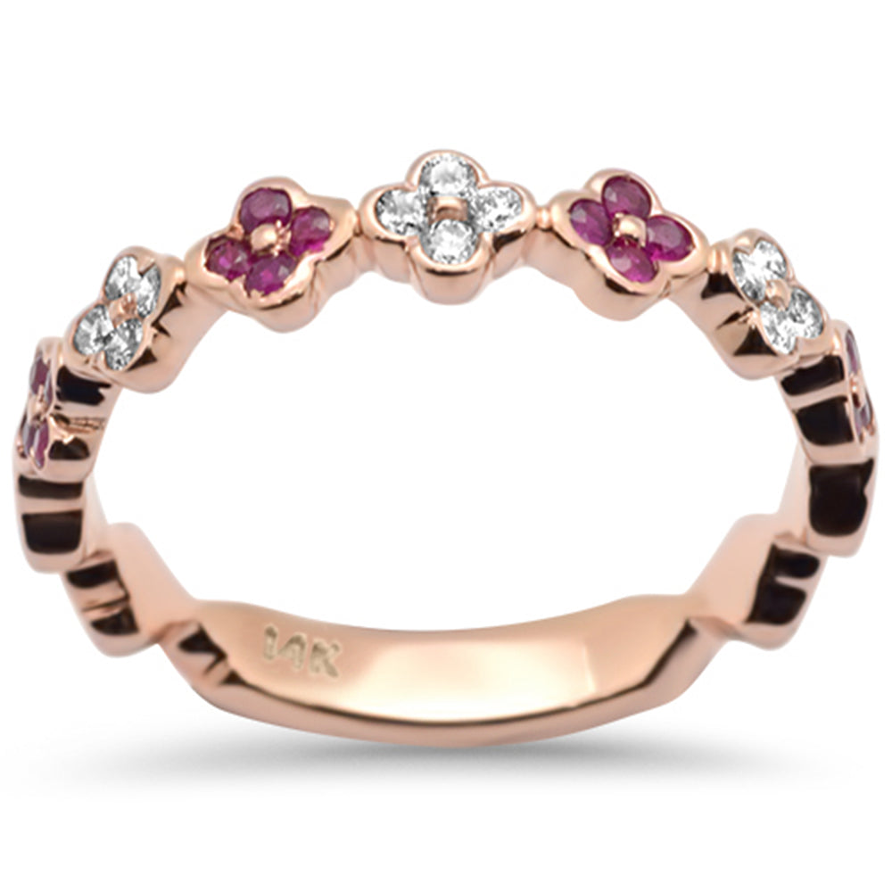 .35ct G SI 14K Rose Gold Ruby Gemstone & Diamond Ring Band Size 6.5