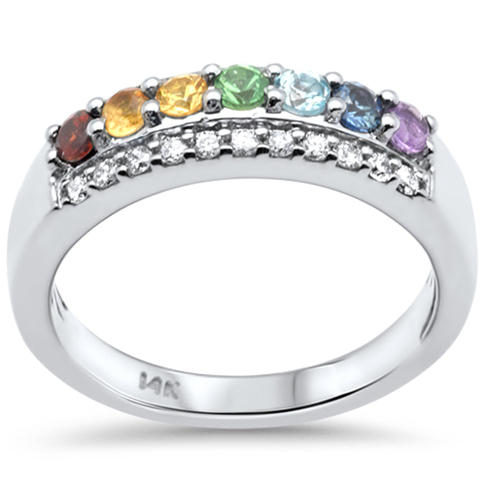 .61ct G SI 14K White Gold Diamond Multi Color Gemstones & Diamonds Ring Band Size 6.5