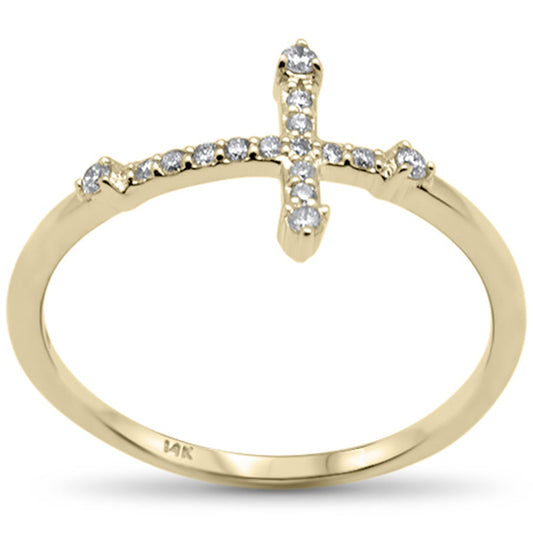 .10ct G SI 14K Yellow Gold Diamond Sideways Cross Ring Band Size 6.5