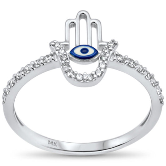 SPECIAL! .22ct G SI 14K White Gold Diamond Hand of Hamsa Ring Band Size 6.5