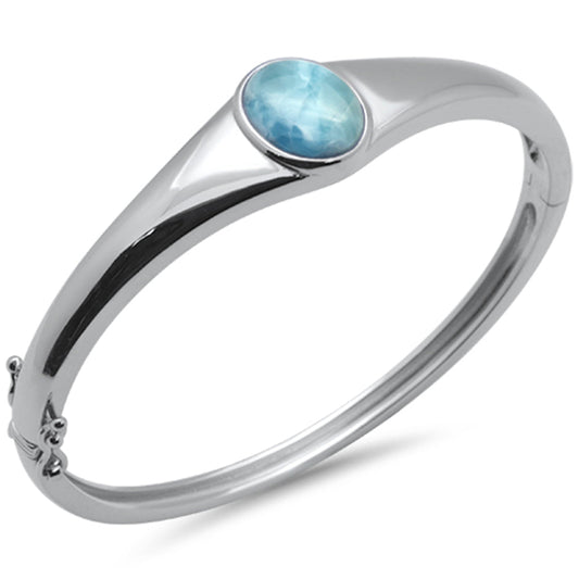Oval Natural Larimar .925 Sterling Silver Bangle Bracelet