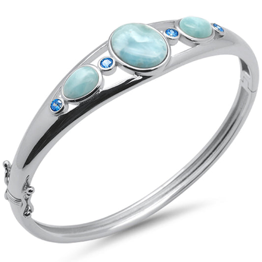 Natural Larimar & Blue Topaz .925 Sterling Silver Bangle Bracelet