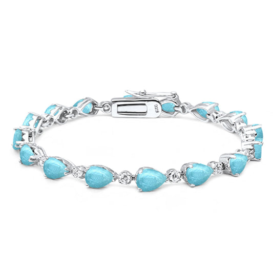 Pear Cut Larimar .925 Sterling Silver Bracelet