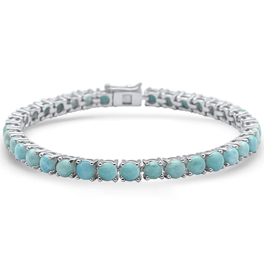 Natural Round Larimar .925 Sterling Silver Bracelet