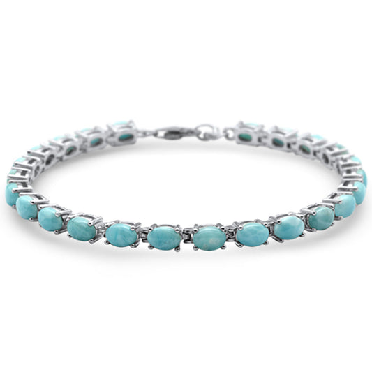 Natural Larimar Oval Shape Fire .925 Sterling Silver Bracelet 7" Long