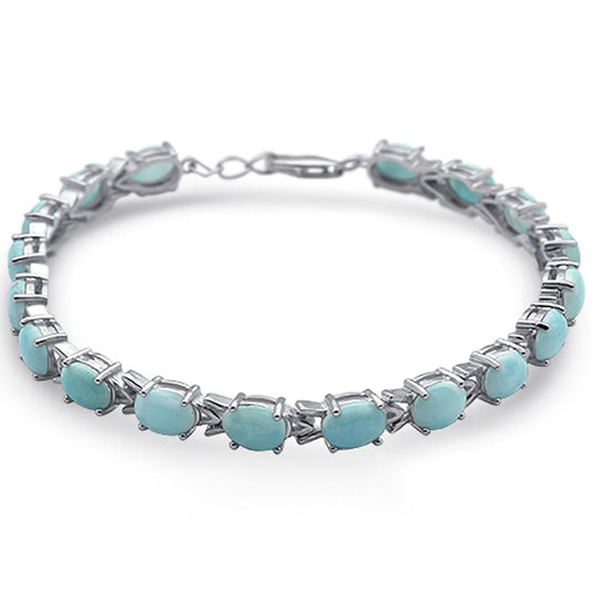 Oval Larimar .925 Sterling Silver Bracelet 7.5" Long