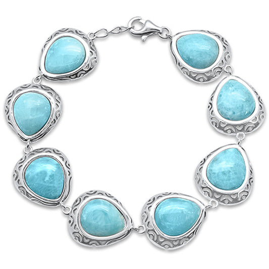 Pear Shape Natural Larimar .925 Sterling Silver Bracelet