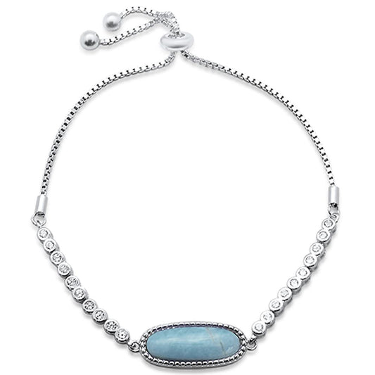 Larimar Bar .925 Sterling Silver 7-9" Adjustable Toggle Bola Bracelet