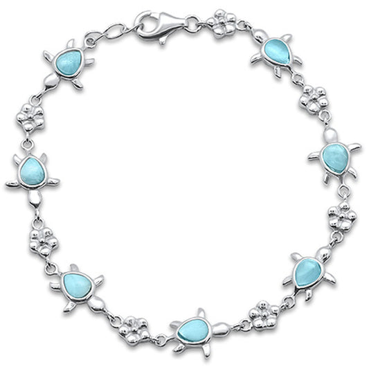 Natural Larimar Turtles .925 Sterling Silver Bracelet