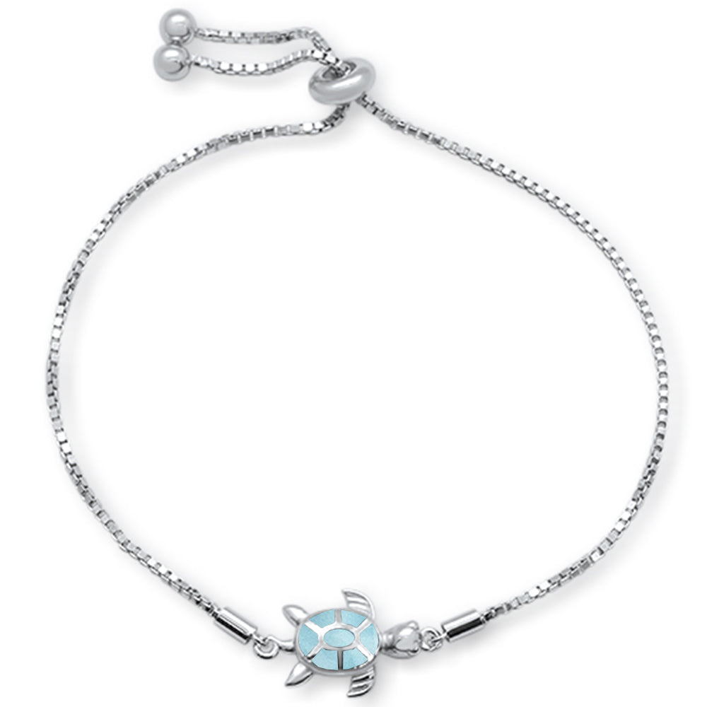 Natural Larimar Turtle .925 Sterling Silver Bracelet 7-9" Adjustable Toggle Bola Bracelet