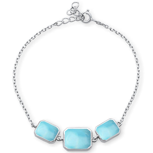 Natural Larimar  .925 Sterling Silver Bracelet 6"+1"ext