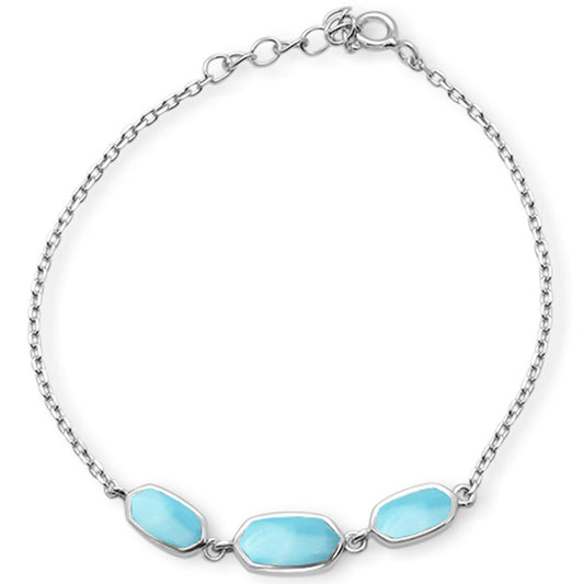 New Natural Larimar Design .925 Sterling Silver Bracelet 6"+1"ext