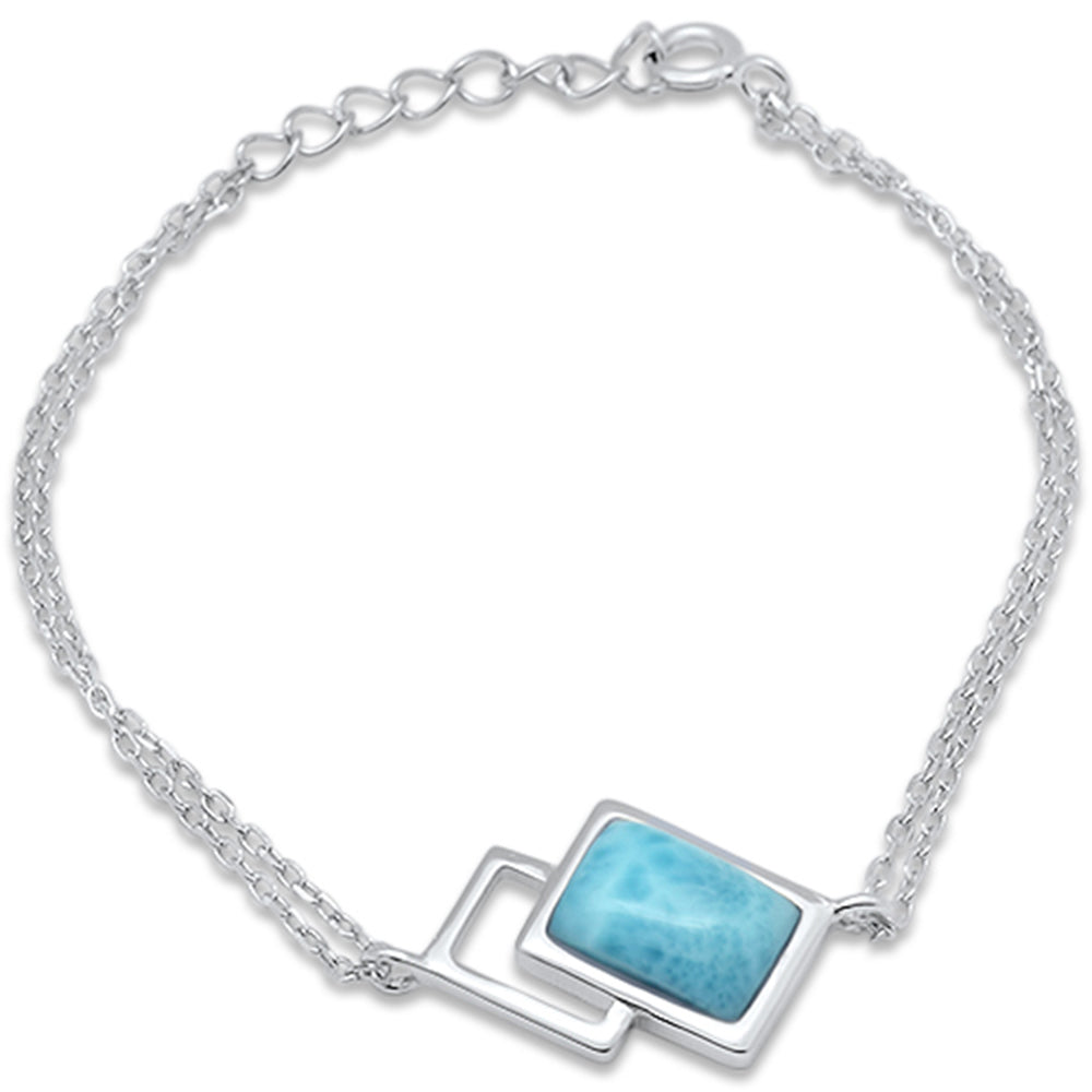 Radiant Cut Natural Larimar .925 Sterling Silver Bracelet 5.5" + 1" Adjustable