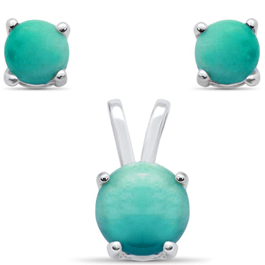 Round Turquoise .925 Sterling Silver Earring & Pendant Set
