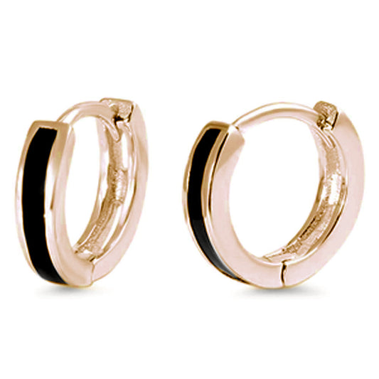 CLOSEOUT! Yellow Gold Plated Black Onyx Bar Huggie Hoop .925 Sterling Silver Earrings