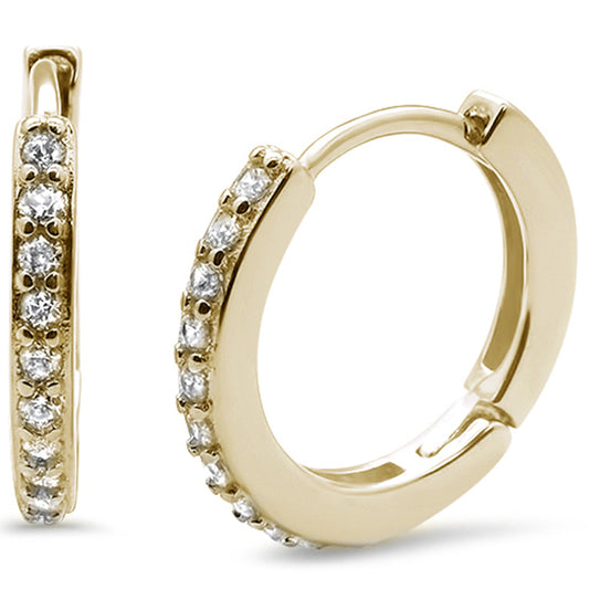 CLOSEOUT! Yellow Gold Plated Round Hoop Cubic Zirconia .925 Sterling Silver Earrings