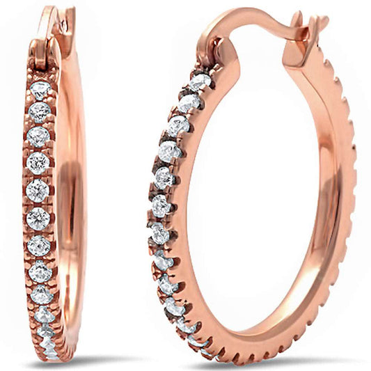CLOSEOUT! Rose Gold Plated Round Cz Hoop .925 Sterling Silver Earrings
