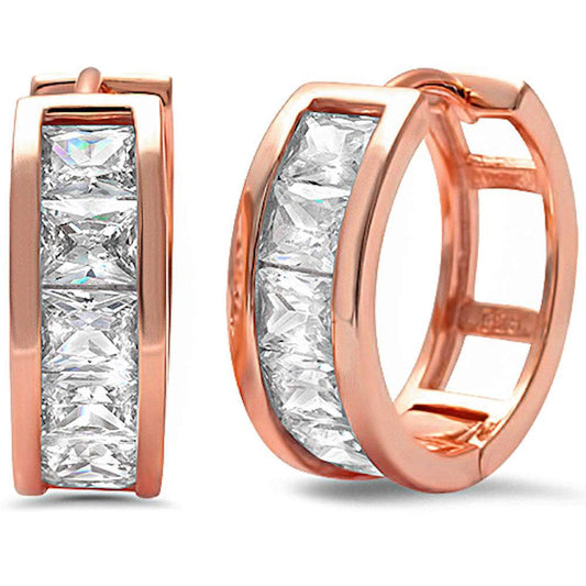 CLOSEOUT!Rose Gold Plated Princess Cut Bagutte Cz Hoop .925 Sterling Silver Earrings