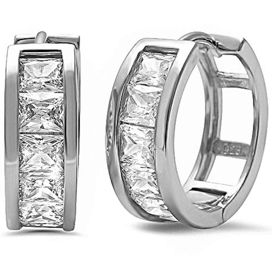 CLOSEOUT! Princess Cut Baguette Cz Hoop .925 Sterling Silver Earrings