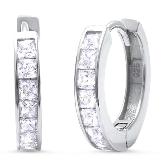 Princess Cut Cubic Zirconia Hoop .925 Sterling Silver Earrings