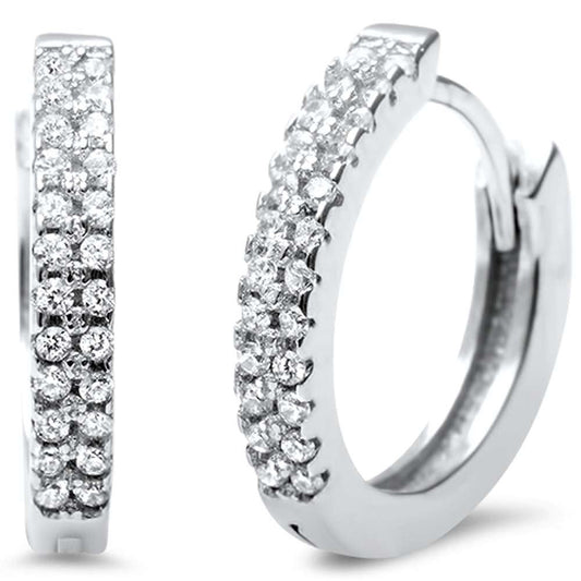 Elegant Round CZ .925 Sterling Silver Hoop Huggie Earrings