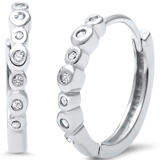 CLOSEOUT! Bezel Set CZ .925 Sterling Silver Hoop Huggie Earrings