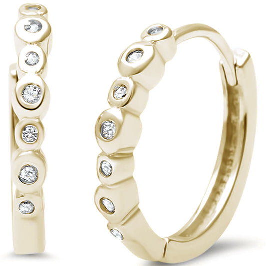 Bezel Set CZ Yellow Gold Plated .925 Sterling Silver Hoop Huggie Earrings