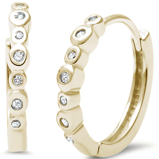 CLOSEOUT! Bezel Set CZ Yellow Gold Plated .925 Sterling Silver Hoop Huggie Earrings