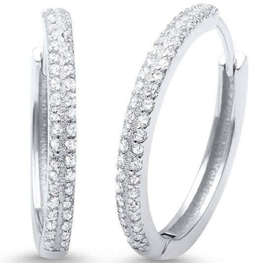CLOSEOUT! Round Micro Pave CZ .925 Sterling Silver Hoop Earrings