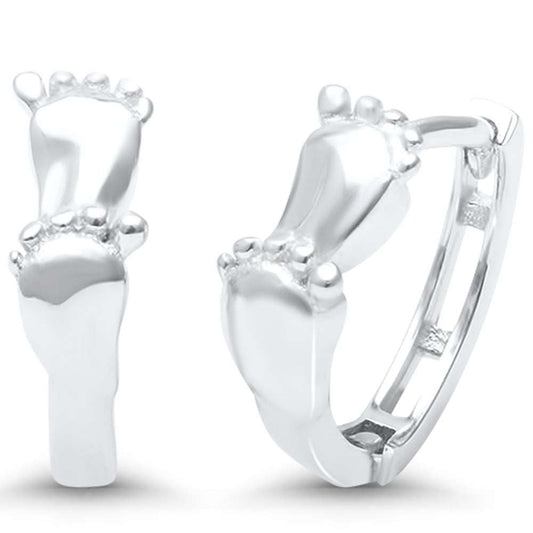CLOSEOUT!Baby Feet Design .925 Sterling Silver Hoop Huggie Earrings