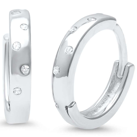 CLOSEOUT!CZ Accent .925 Sterling Silver Hoop Huggie Earrings