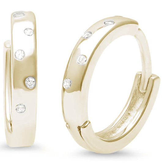 CLOSEOUT!Yellow Gold Plated Cz Accent Hoop .925 Sterling Silver Earrings