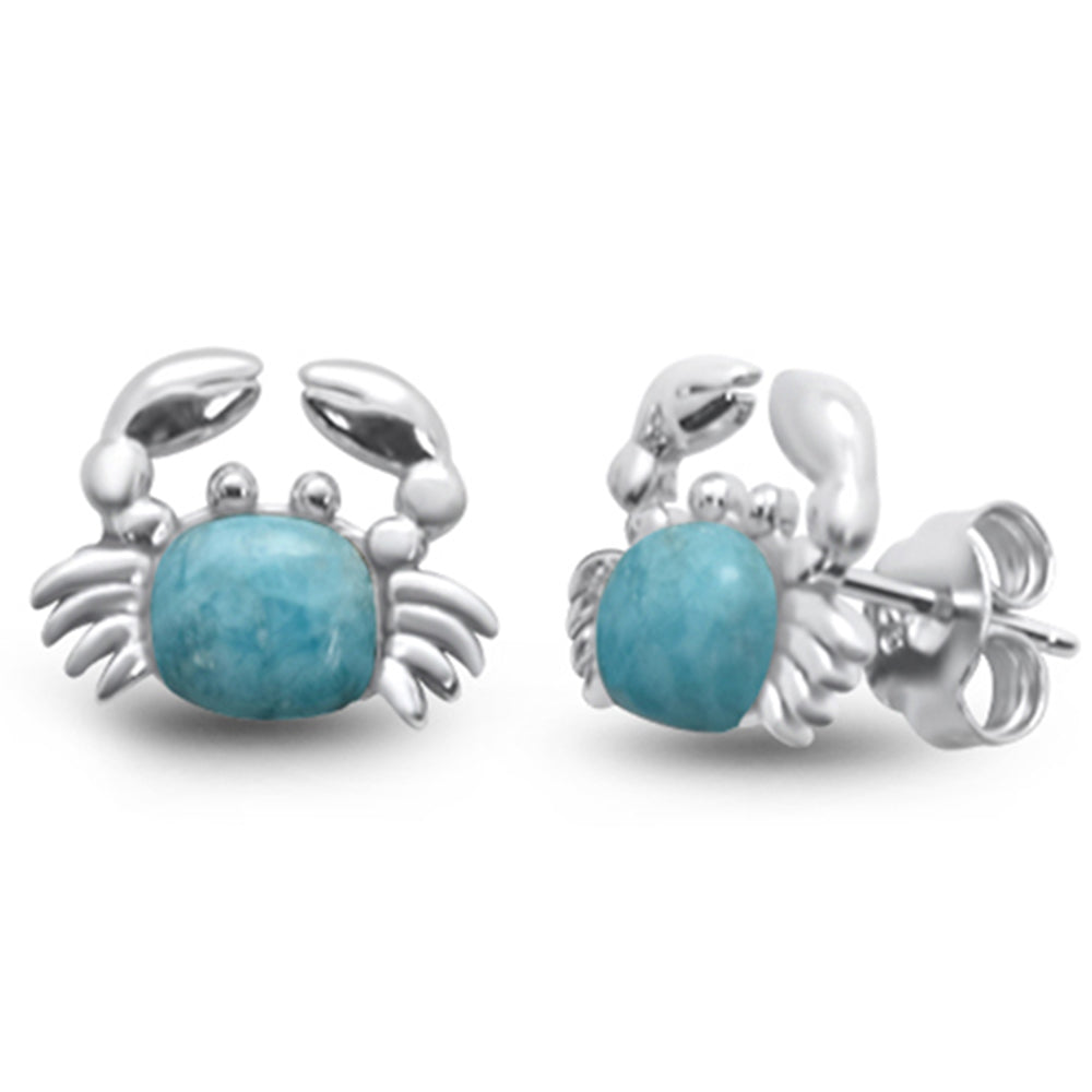 Natural Larimar Crab .925 Sterling Silver Earrings